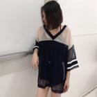 3/4-sleeve Mesh T-shirt Dress