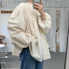 Long-sleeve Shirred Loose-fit Top Almond - One Size