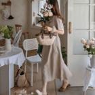 Linen Blend Contrast-trim Long Dress Beige - One Size