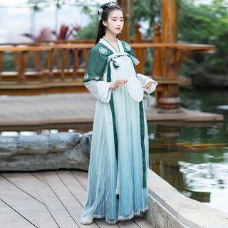Set: Long-sleeve Hanfu Top + Strapless Maxi Dress + Short-sleeve Jacket