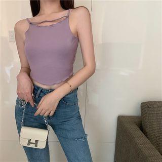 Spaghetti Strap Lettuce-edge Cutout Crop Top Purple Top - One Size