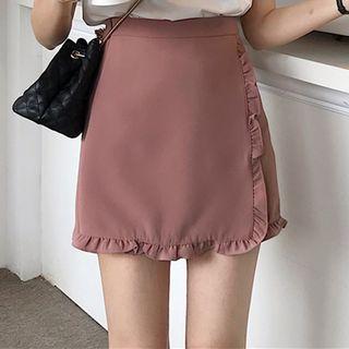 Woman Wood Ear Trim High-waist A-line Skirt Semi Skirt