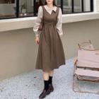 Long-sleeve Mock-two Piece Midi Dress