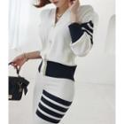 Stripe Knit V-neck Cardigan