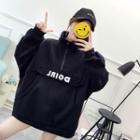 Zip Placket Turtleneck Letter Sweatshirt
