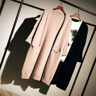 Pocketed Open-front Long Knit Cardigan