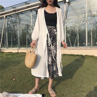 Chiffon Open-front Long Cardigan