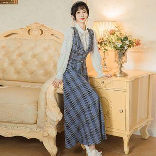Plain Shirt / Plaid Vest / A-line Skirt / Set