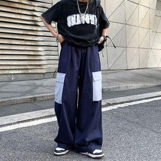 Two-tone High Waist Wide Leg Cargo Pants
