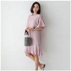 Ruffle-detail Linen Blend Midi Dress