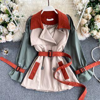 Double-breasted Color Block Trench Coat