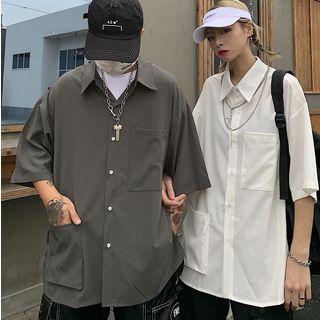 Couple Matching Pocket Elbow-sleeve Shirt