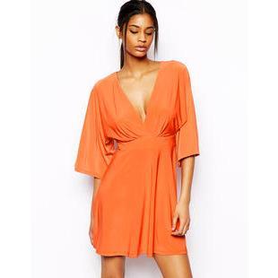 Elbow-sleeve V-neck A-line Dress