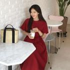 Short-sleeve Linen-blend A-line Dress