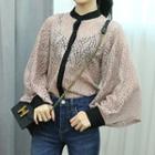 Contrast-trim Balloon-sleeve Lace Blouse