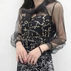 Bow Sequined Long-sleeve Chiffon Top