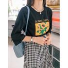3/4-sleeve Sunflower Print T-shirt
