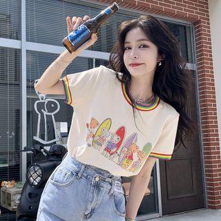 Short-sleeve Graphic Print T-shirt Almond - One Size