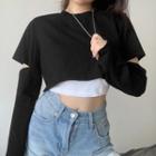 Mock Two-piece Long-sleeve Cropped T-shirt