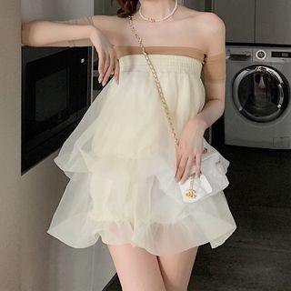 Off-shoulder Bandeau / Strapless A-line Mesh Dress
