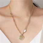 Lettering Disc Pendant Alloy Necklace Gold - One Size