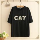 Cat Embroidered Short-sleeve Top