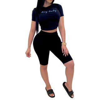 Set: Long-sleeve Lettering Open Back T-shirt + Shorts