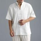 Split-neck Linen Short-sleeve Top
