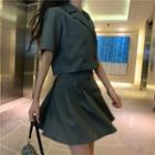 Short-sleeve Double Breasted Shirt / A-line Mini Skirt
