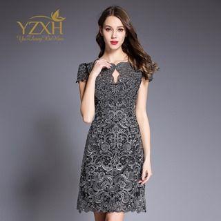 Short-sleeve Lace Cutout Dress