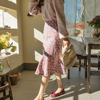 Zip-side Flower Long Mermaid Skirt