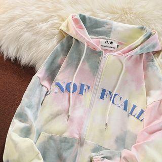 Lettering Tie-dyed Zip-up Hoodie