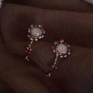 Rhinestone Flower Open Hoop Earring 1 Pair - 925 Silver - Earrings - One Size