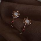 Rhinestone Flower Open Hoop Earring 1 Pair - 925 Silver - Earrings - One Size