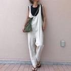 Spaghetti-strap Plain Wide-leg Jumper Pants