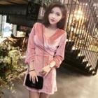 Velvet Long-sleeve Wrap A-line Dress