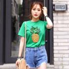 Round-neck Short-sleeve Pineapple Sequined T-shirt