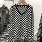 Long Sleeve V-neck Print T-shirt