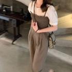 Puff-sleeve Plain T-shirt / Sleeveless Plain Jumpsuit