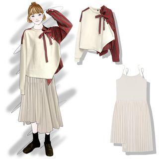 Set : Patchwork Sweater + Irregular Vest Dress