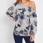 Long-sleeve One-shoulder Print T-shirt