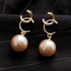Pearl Alloy Dangle Earring 1 Pair - 1939 - Gold - One Size