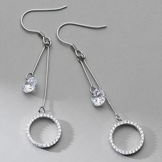 Rhinestone Hoop Sterling Silver Dangle Earring S925 Sterling Silver - 1 Pr - Silver - One Size