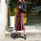 Plaid Wool Blend Long Mermaid Skirt