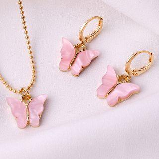 Set: Butterfly Pendant Necklace + Dangle Earring