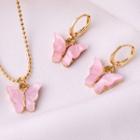 Set: Butterfly Pendant Necklace + Dangle Earring