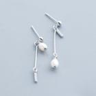 Faux Pearl Asymmetrical Sterling Silver Dangle Earring 1 Pair - Silver - One Size