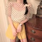 Set: Camisole Top + Balloon-sleeve Dotted Mesh Blouse