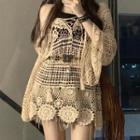 Bell-sleeve Pointelle Knit Top / Butterfly Belt
