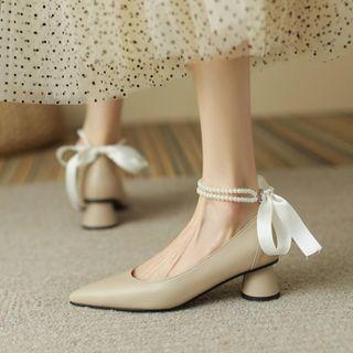 Faux Pearl Low-heel Pumps